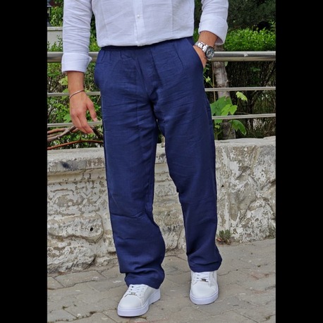 Baggy Yazlık Keten Pantolon-Lacivert