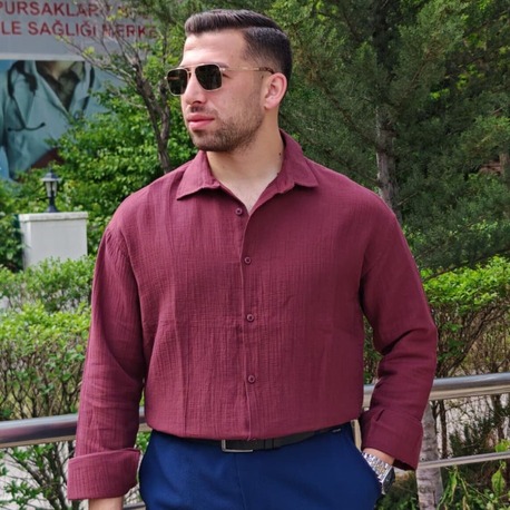 Premium Bordo Dokulu-Gömlek