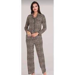 Leopar desenli penye pijama takımı 