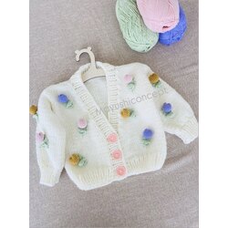 Lale Detaylı El Örgüsü Bebek Hırkası 