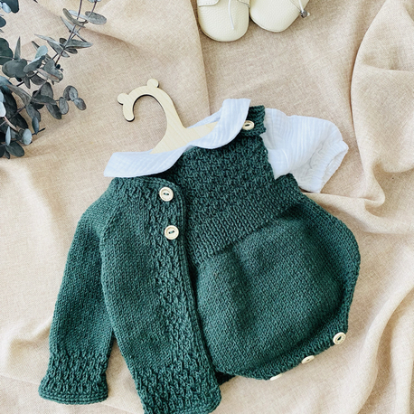 Cove Koleksiyonu Yeşil El Örgüsü Bebek Takımı – Hırka ve Salopet Set