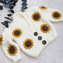 Ayçiçeği Detaylı El Örgüsü Bebek Hırkası