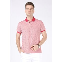 Erkek Geometrik Desen Fermuarlı Polo Yaka T-Shirt Kırmızı