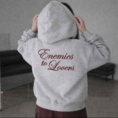 Enemies to lovers arka nakışlı Fermuarlı Hoodie