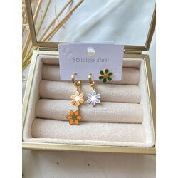 Renkli Mineli Çiçek Temalı 3’lü Küpe Set