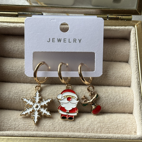 Kar Tanesi Noel Baba Geyik 3’lü Küpe Set