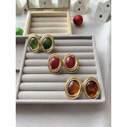 Vintage Renkli Taşlı Gold Küpe