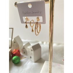Damla Taşlı Halka 3’lü Küpe Set