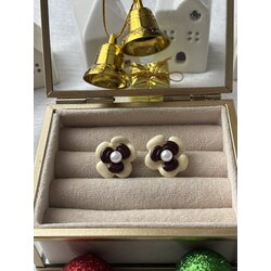 Ekru & Bordo Çiçek Küpe