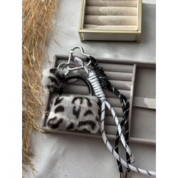Gri Leopar Peluş Çanta Charmı