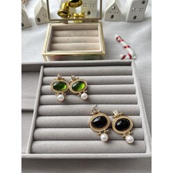 İncili Doğaltaşlı Gold Vintage Küpe