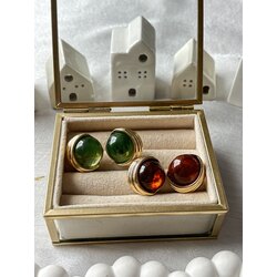 Yeşil / Kahverengi Taşlı Vintage Küpe