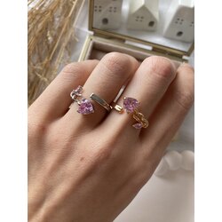 Pembe Kalp Taşlı Uzantılı Yüzük