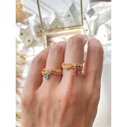 Sallantılı Mavi Taşlı Çift Sıra Yüzük