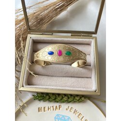 Etnik Desen Kelepçe (Pembe, Yeşil, Mavi Taşlı)