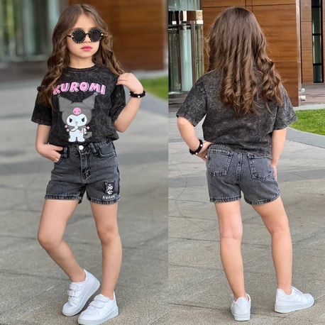 KUROMİ BASKILI  KOT ŞORT TK-SİYAH
