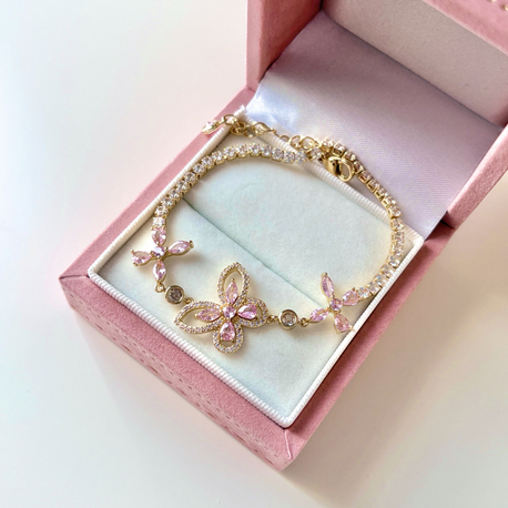 pink butterflies vip bileklik | gold