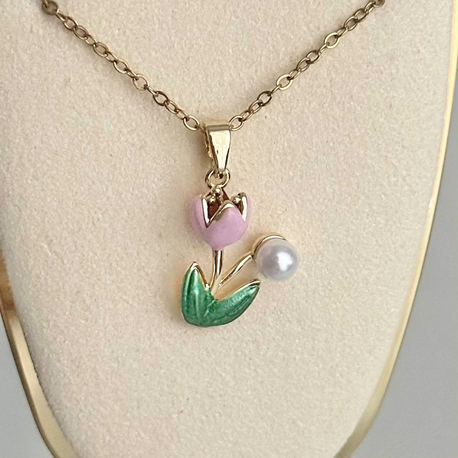 Pearly Tulip Çelik Kolye | Gold