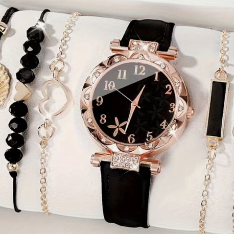Kadınlar için Elegant Kuvars Kol Saati ve Bileklik Seti - 6 Parça