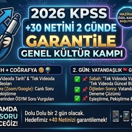 2026 KPSS GENEL KÜLTÜR KAMPI +30 NET ÖSYM HER SENE SORAR 4-5 AĞUSTOS KAMP YAYINI 