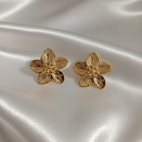 Çelik Gold Çiçekli Küpe Y01