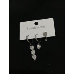 Zirkon taşlı sallantılı çelik 3’lü küpe set