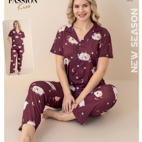 Kuzulu bordo pijama takımı 