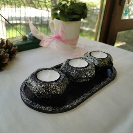 Tealight Mum Tutucu (Simli Siyah) 