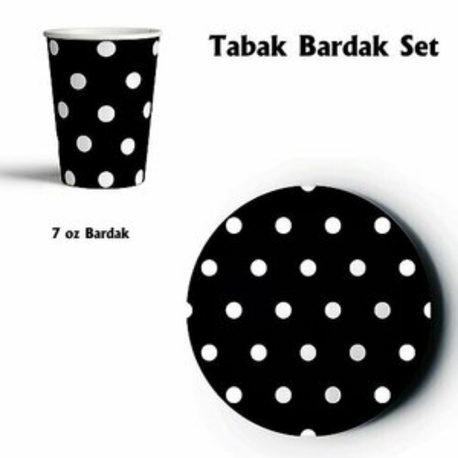 TABAK BARDAK SİYAH ÜSTÜ BEYAZ