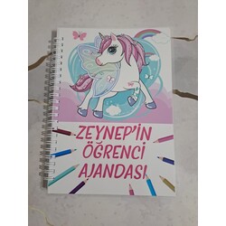Kişiye Özel Unicorn Desenli Öğrenci Ajandası