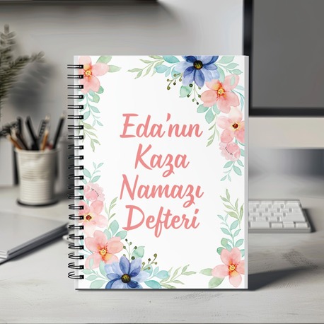 Kişiye Özel Mavi Çiçekli Kaza Namazı Defteri