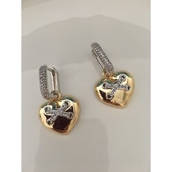 zirkon taşlı gold kalp küpe