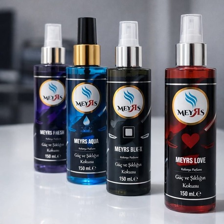 MEYRS 4’lü Parfümlü Kolonya Seti 150 ml – Aqua / Passion / Love / Black – Kalıcı Koku