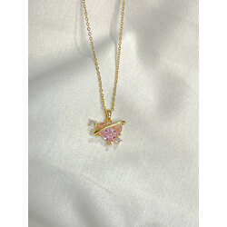 Pink Zirkon Taş Kristal Kalp Kolye