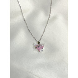 Pink Zirkon Taş Kristal Kalp Kolye