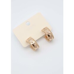 Marka model gold zirkon taşlı büyük yarım halka küpe