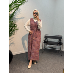 Toz Pembe Çizgili Grid Jile