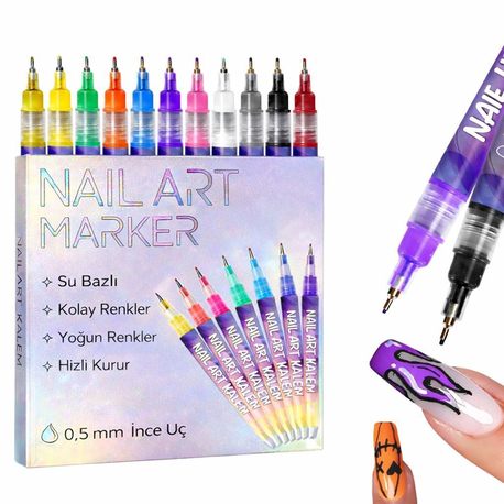 12’li Nail Art Kalemi Seti – İnce Uç