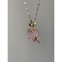 Gold pembe kalp çelik kolye 