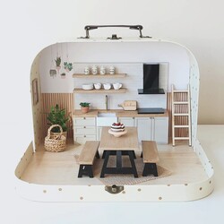 Minidom Travel Dollhouse Kitchen, Çantalı Taşınabilir Bebek Evi, Mutfak Konsept 2