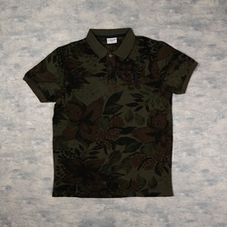 Polo Yaka Çiçek Desenli T-Shirt