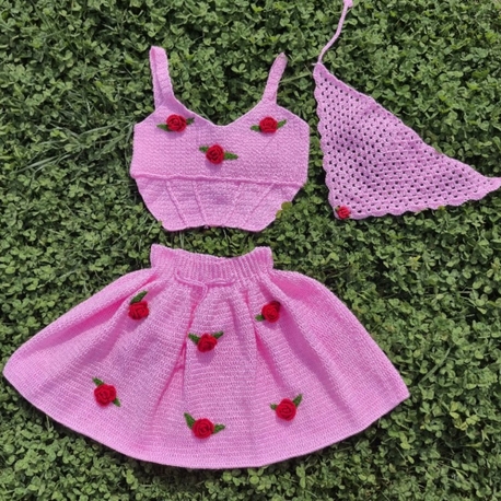 Rosie Set | 3D Güllü Korse, Etek & Bandana Takım