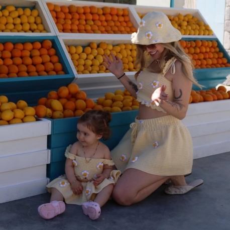 Anne - Kız Tığ İşi Set Crop-Etek-Sapka