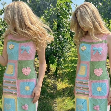 Masalsı Bir Yaz Rüyası: Pastel Tonlarda El Örgüsü Tığ İşi Koton Yaz Elbisesi