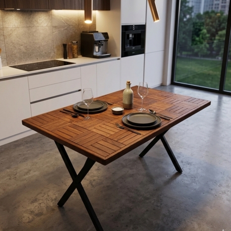 Modern Ceviz Renk Balkon ve Mutfak Masası Yemek masası 120 X 75 cm Parke desen Retro tasarım