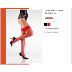 Kırmızı Dantelli Silikonlu Jartiyer Çorabı