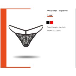 Siyah Önü Dantelli Tanga