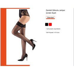 Siyah Dantelli Silikonlu Jartiyer Çorabı