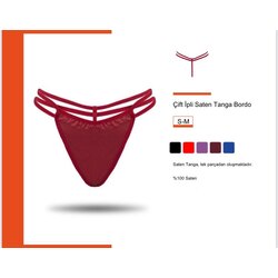 Bordo Çift İpli Saten Tanga