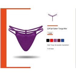 Mor Çift İpli Saten Tanga